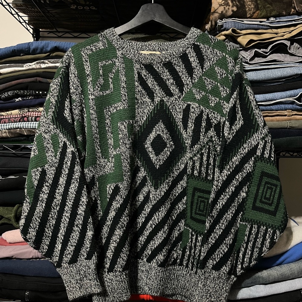 Vintage flash Abstract Green and Gray Crewneck Sweater